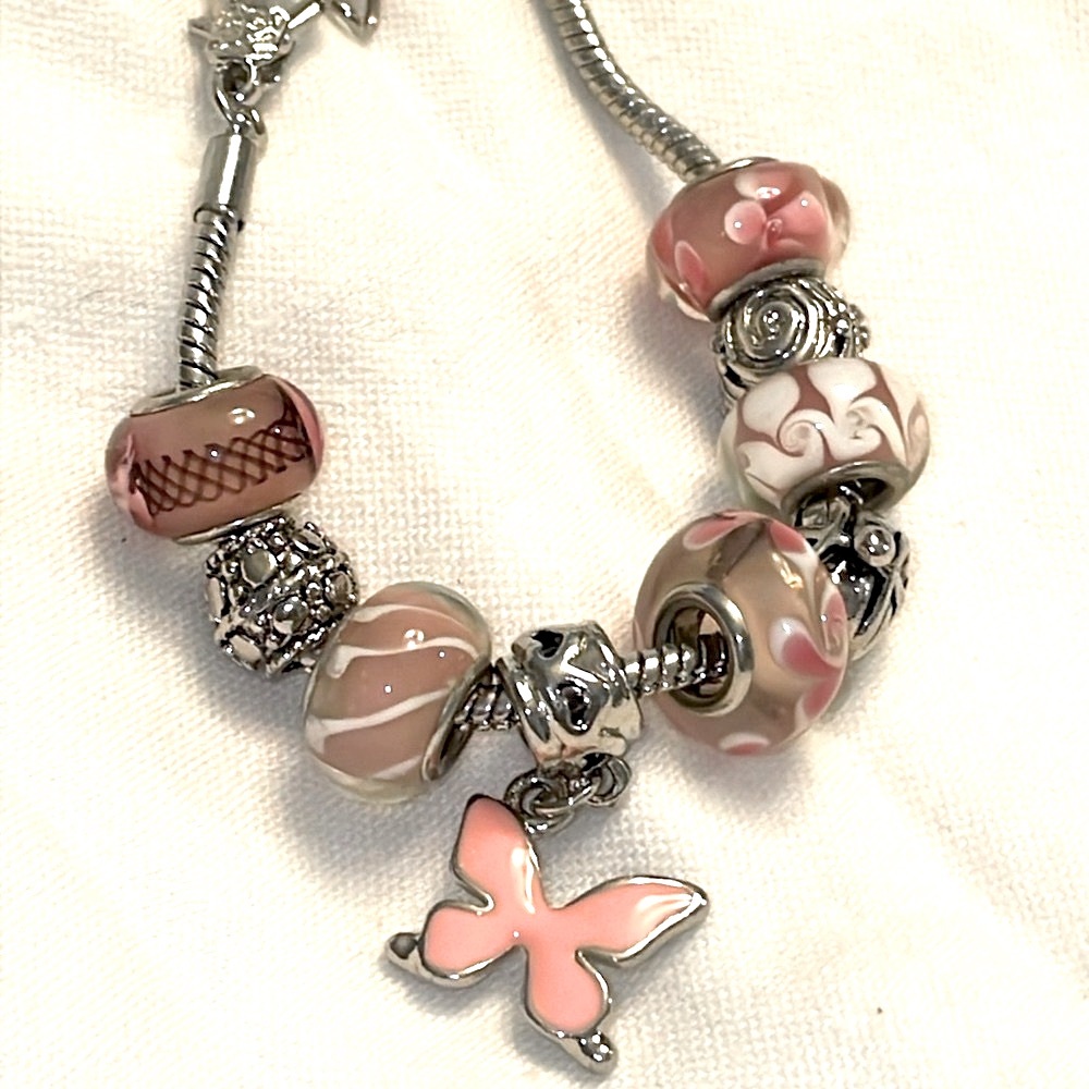 Pink Enamel Butterfly Bracelet